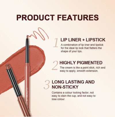 QIBEST Matte Nude Lipstick Pen Long Lasting Lipliner Lip Pencil Waterproof Lip Liner Contour Sexy Red Lip Makeup Set For Women
