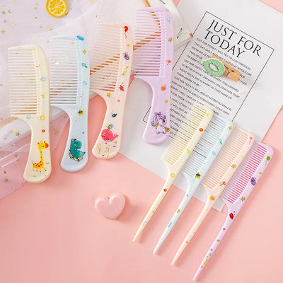 2Pcs/Set Cute Kids Hairdressing Comb Tail Comb for Girls Whale Dinosaur Giraffe Unicorn Hair Comb Kids