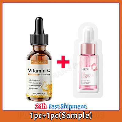 Vitamin C Whitening Serum Remove Freckles Dark Spots Face Essence Fade Melasma Melanin Brighten Repair Dull Skin Care Cosmetics