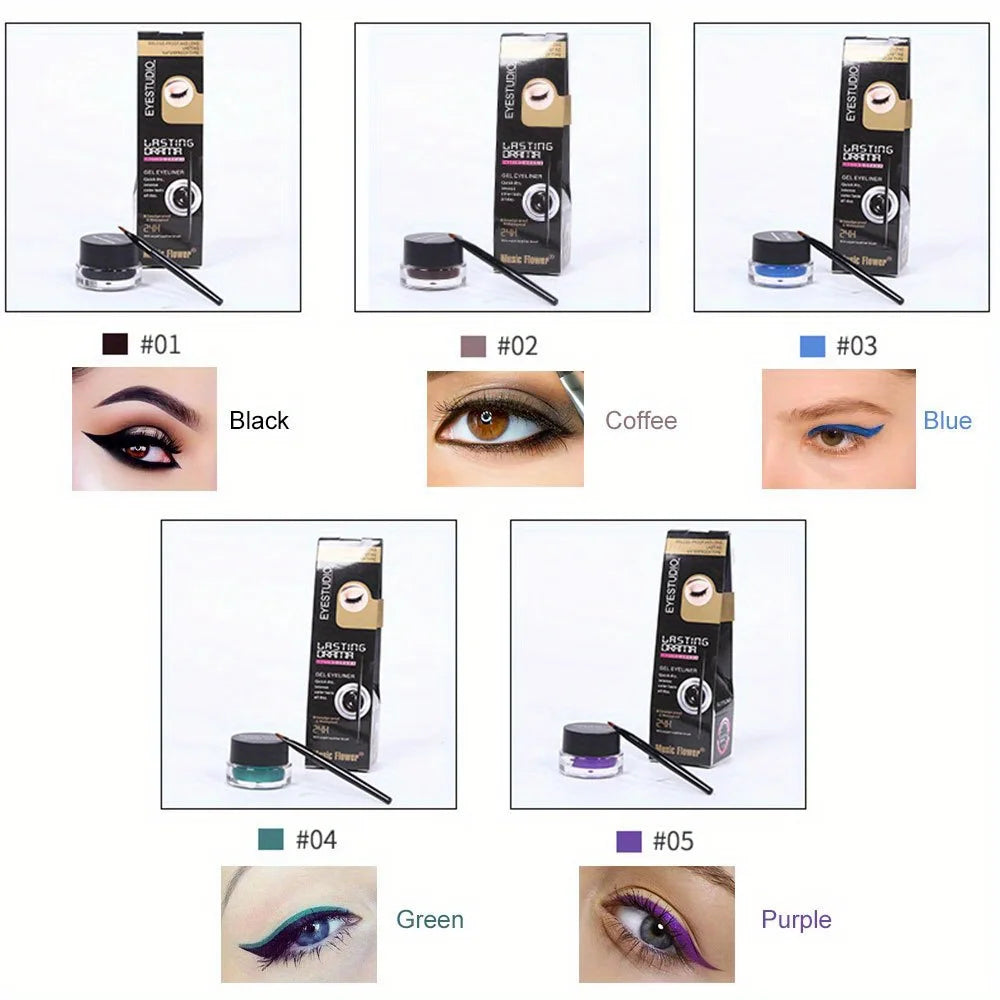 Rich Color Rendering Eyeliner Cream,Smudge Proof Waterproof Easy Coloring Makeup Cosmetic,( Brown, Blue Purple, Green And Black)
