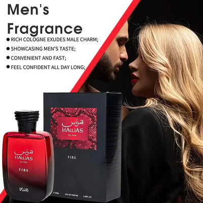 100ml Hawas Fire Men's EDP Spray Long-lasting Arabian Luxury, Fresh Rich Scent, Premium Masculine Fragrance Ideal for Nights Out