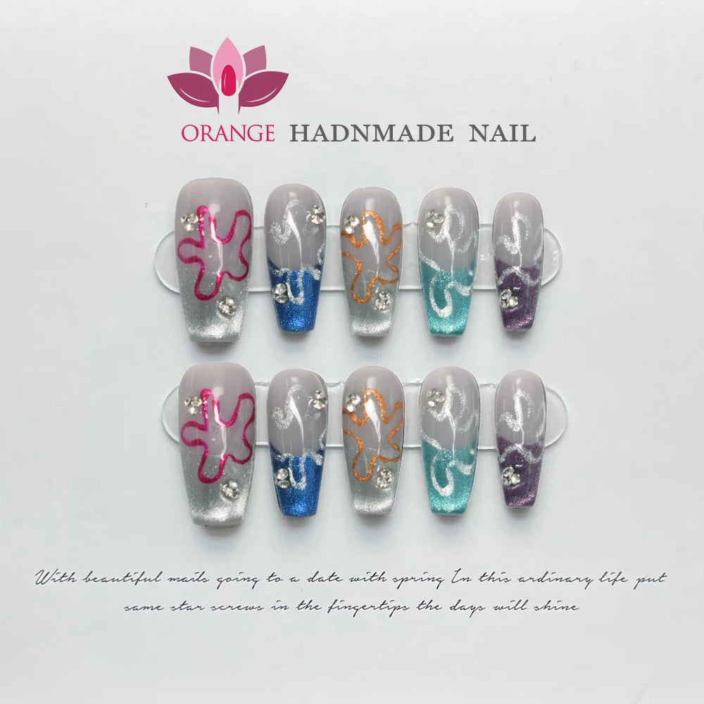 Handmade Press On Nails Medium Cool Reusable Decoration Fake Nails Full Cover Artificial Manicuree Wearable Orange Nail Store