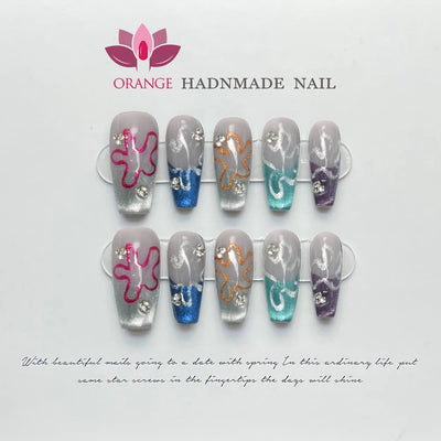 Handmade Press On Nails Medium Cool Reusable Decoration Fake Nails Full Cover Artificial Manicuree Wearable Orange Nail Store