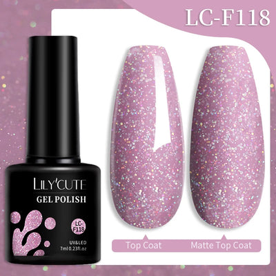 Lilycute Auroras Effect Gel Nail Polish Top Coat Summer Purple Spar Glitter Laser Semi Permanent Soak Off Nail Art Gel Varnish