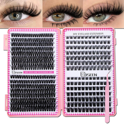 Eyelash Extension Kit DIY Eyelash Clusters Large Capacity Mix Styles Individual Lashes Kit with Lash Tweezers for Self Use