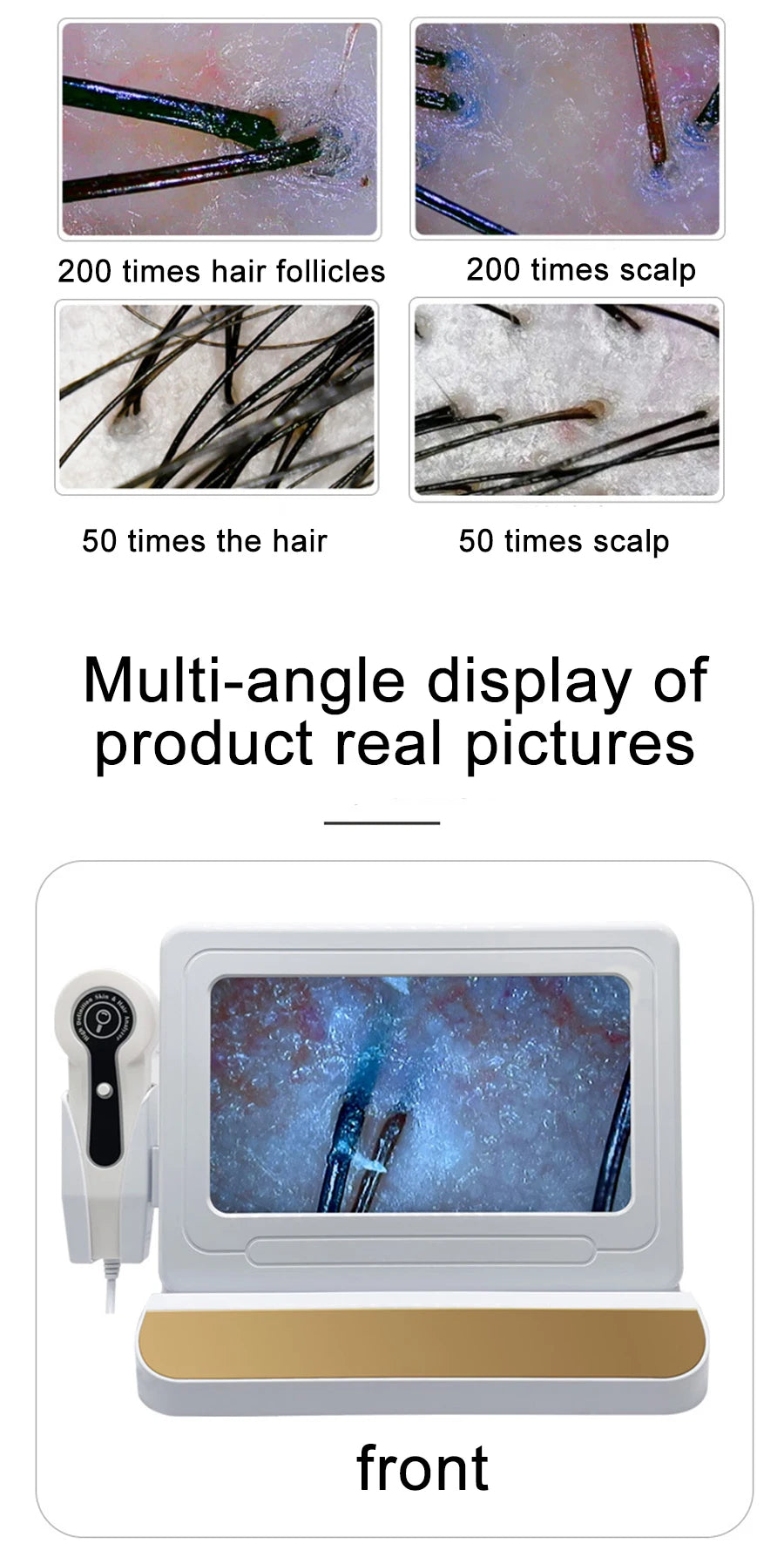 NEW 10 Inch LCD Skin&Hair Scalp Analyzer Detector Digital Microscope Magnifier Skin Hair Blackhead Follicle Detection 50X-200X