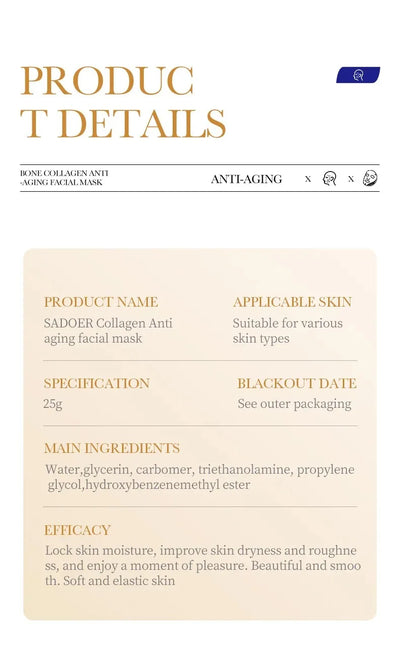 5/10/20/30pcs SADOER Collagen Face Mask Firming Moisturizing Repair Brightening skincare Face Sheet Mask Facial Masks Skin Care