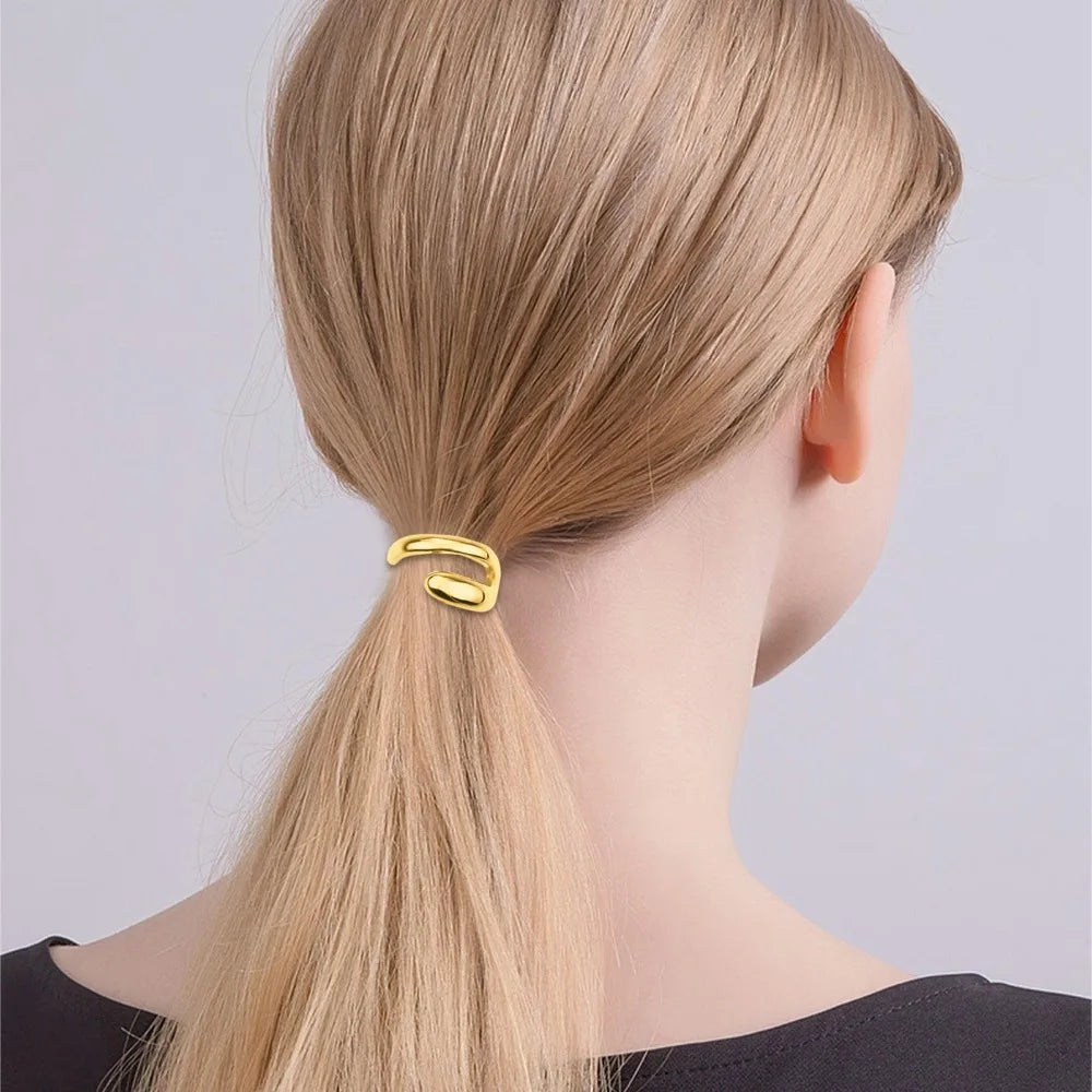 3Pcs Fashion 1 Inch Gold Hair Cuffs Gold Hair Tie Ponytail Holder Hair Clips Metal Long Hair Ponytail Hair Accessories
