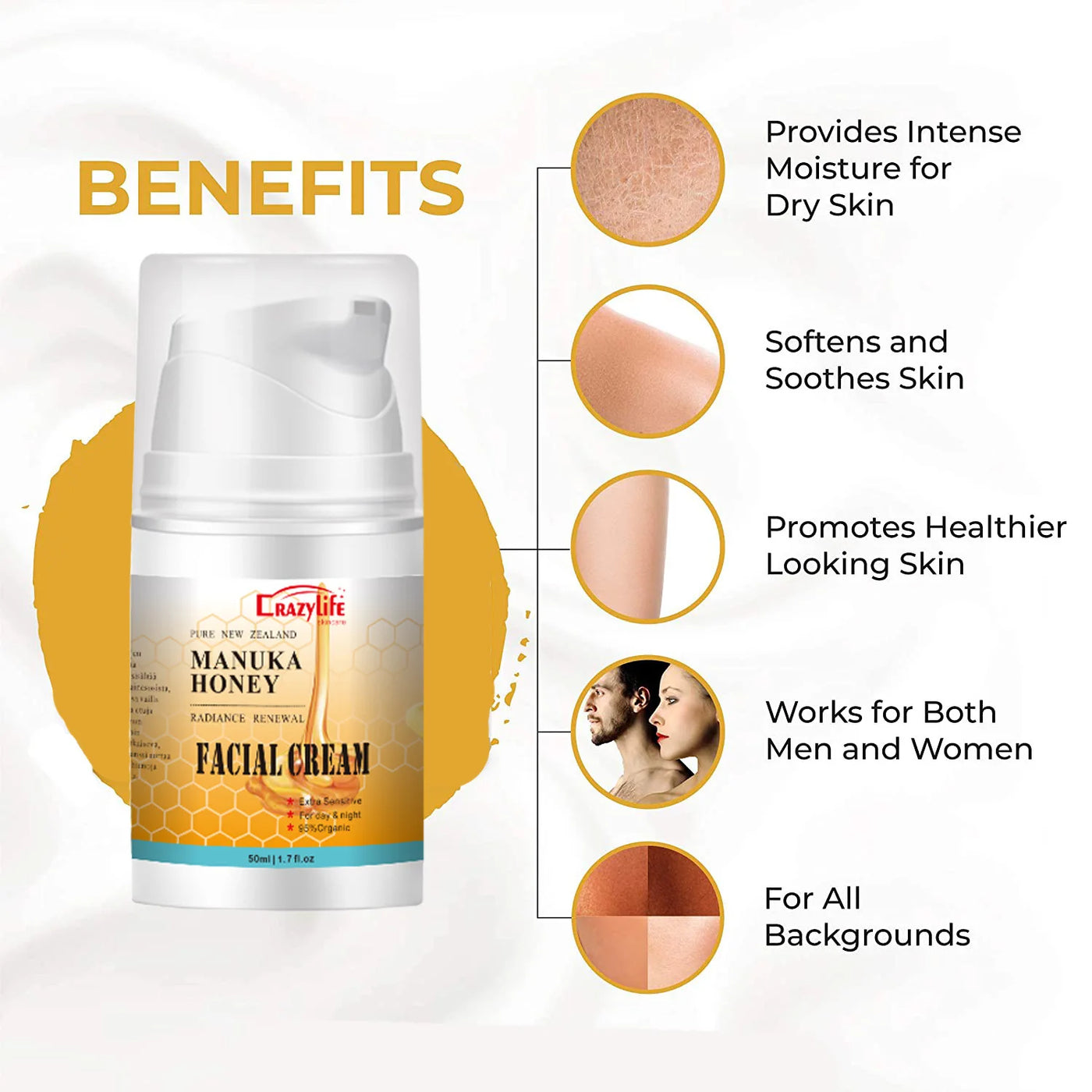 50ml NewZealand Bee Venom Honey Facial Cream Firming Lifting Skin Treatment Facial Cream Calming Night Cream