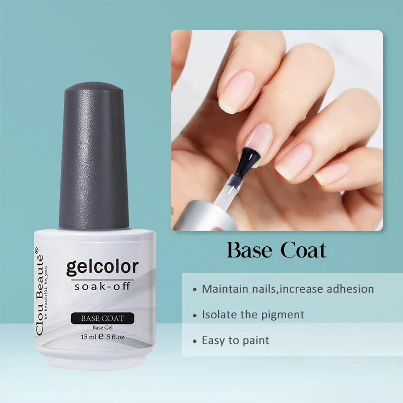 Clou Beaute Nail Gel Polish Kit 15ml Soak Off UVLED Nails Varnish Semi Permanent Nail Art Gels Lacquer Top Base Coat Gel Lacquer