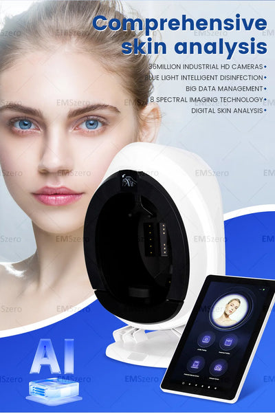 Facial Analyzer with English Detector: Portable 3D Skin Scanner Magic Mirror for Test Analysis