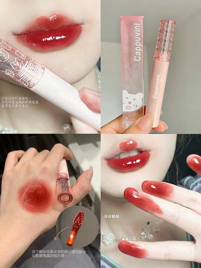 Cherry Pink Mirror Water Lip Gloss Waterproof Nude Brown Clear Tint Glass Lip Oil Liquid Lipstick for Makeup