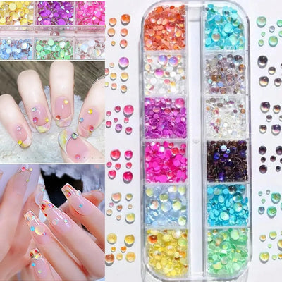 1Box Rainbow Mermaid Tears Nail Art Charms Macaron Bubble Beads Nail Art for Summer Aurora Half Spherical Glass Nail Decorations