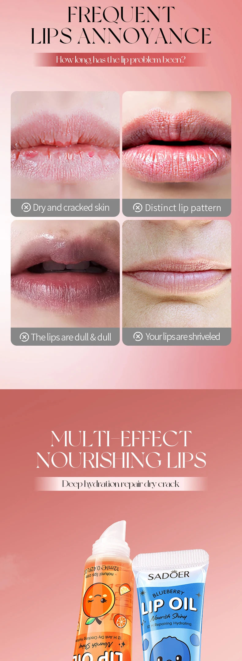 3pcs/set SADOER Crystal Jelly Lip Oil Hydrating Plumps Lip Gloss Cute Makeup Lipsticks Clear Serum Fruit Lip Balm Cosmetics Sets