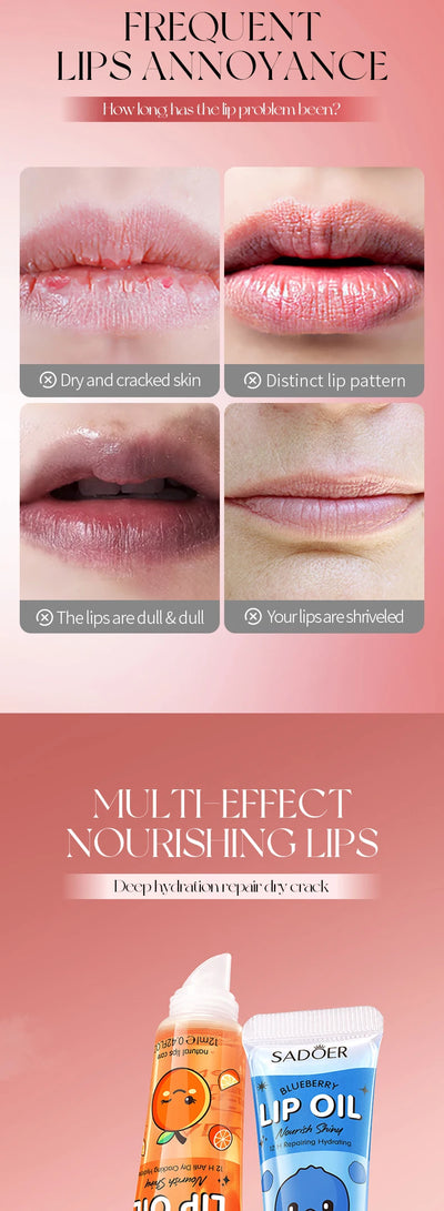 3pcs/set SADOER Crystal Jelly Lip Oil Hydrating Plumps Lip Gloss Cute Makeup Lipsticks Clear Serum Fruit Lip Balm Cosmetics Sets