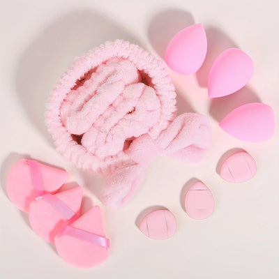 12pcs Multi-colored Fluffy Headband and Makeup Sponge Set-Sweet Style, Perfect Beauty Assistant