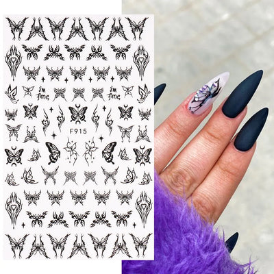 Black White Line Flower 3D Nail Sticker Nail Art Supplies Bronzing Geometric Pattern Sticker Nail Decals Nail Parts Manicure