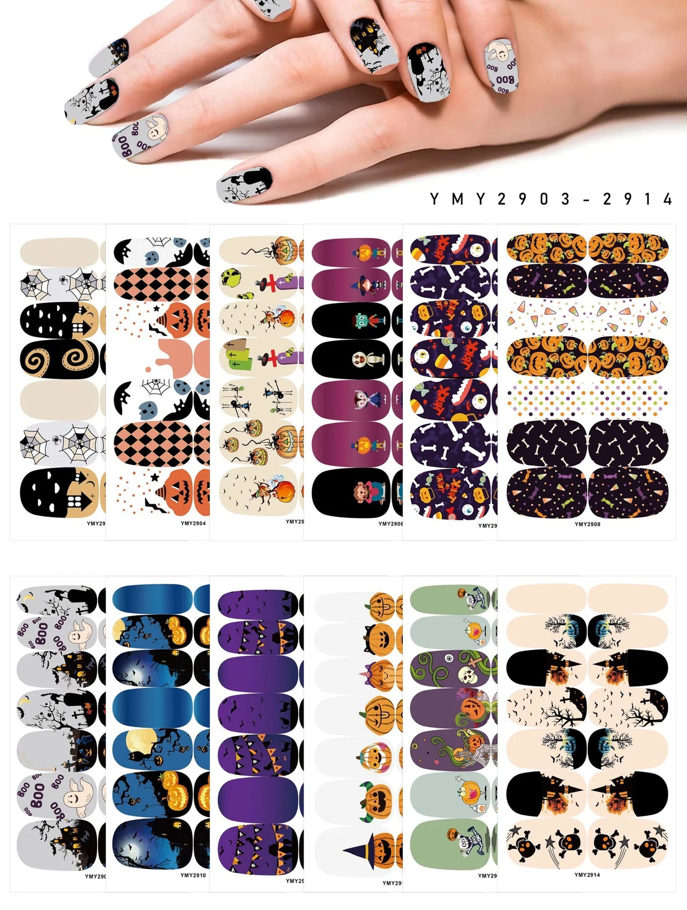 Baking Free Arrival Halloween Nail Stickers Full Sticker Fashion Nail Art Jewelry Wholesale Applique Nail Sticker 14 Tips