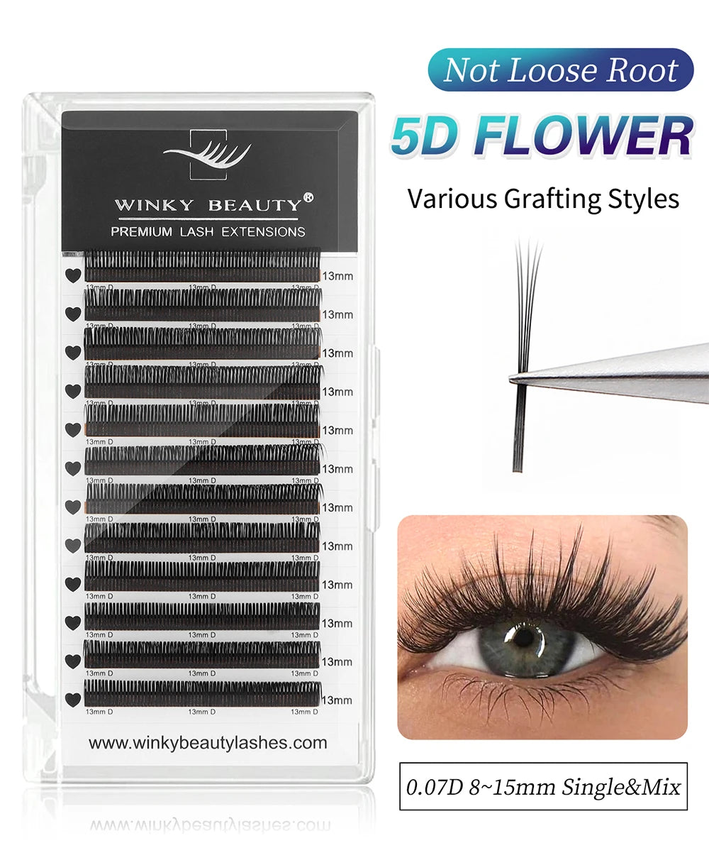 winky beauty 5D Flora Lashes 0.07mm Easy Fan Eyelash Extensions Wholesales Premade Volume 12 Rows Natural Soft Lashes