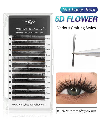 winky beauty 5D Flora Lashes 0.07mm Easy Fan Eyelash Extensions Wholesales Premade Volume 12 Rows Natural Soft Lashes