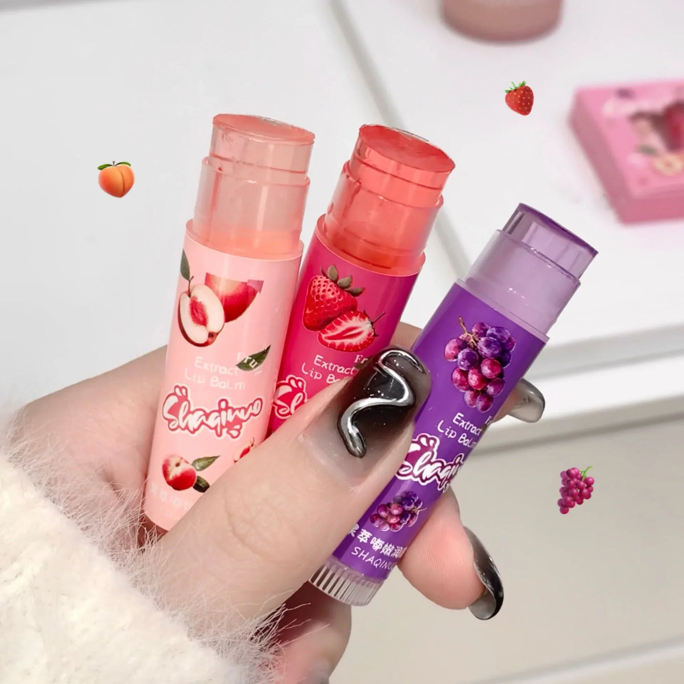 Jelly Fruit Lip Balm Plant Extract Moisturizing & Nourishing Lip Pomade Lasting Hydrating Lip Gloss Care Juicy Peach Lipsticks