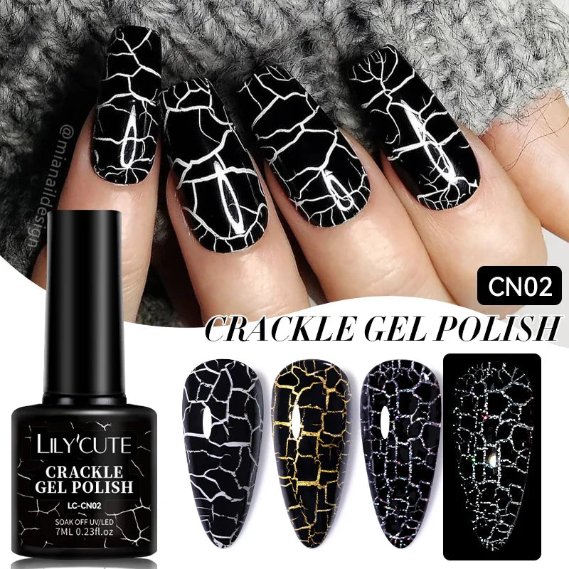 LILYCUTE 7ml Fluorescent Crackle Gel Nail Polish Summer Neon Red Green Vernis Semi Permanent UV Gel Nail Art Manicure For Nails