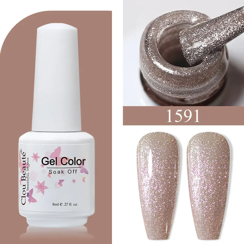 Clou Beaute 8ml Gel Polish Colorful Glitter UV Nail Gel Vernis Semi Permanent Glass Bottle Blue Green White Soak Off Gel Nail
