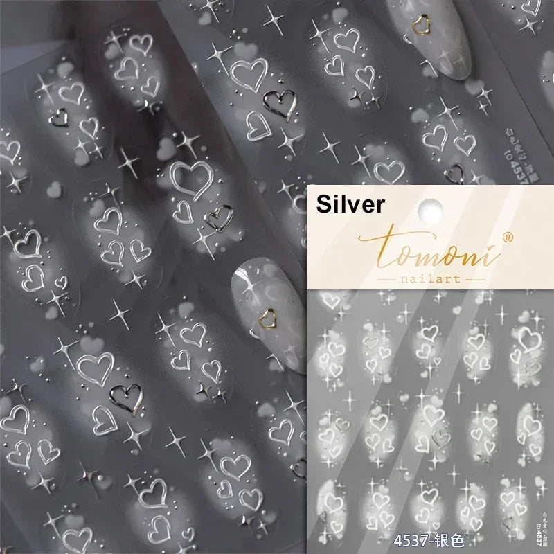 Cat's Eye 5D Gradient European Love Heart Gem Wing Crystal Geometric Colorful Self Adhesive Nail Art Stickers Manicure Decals