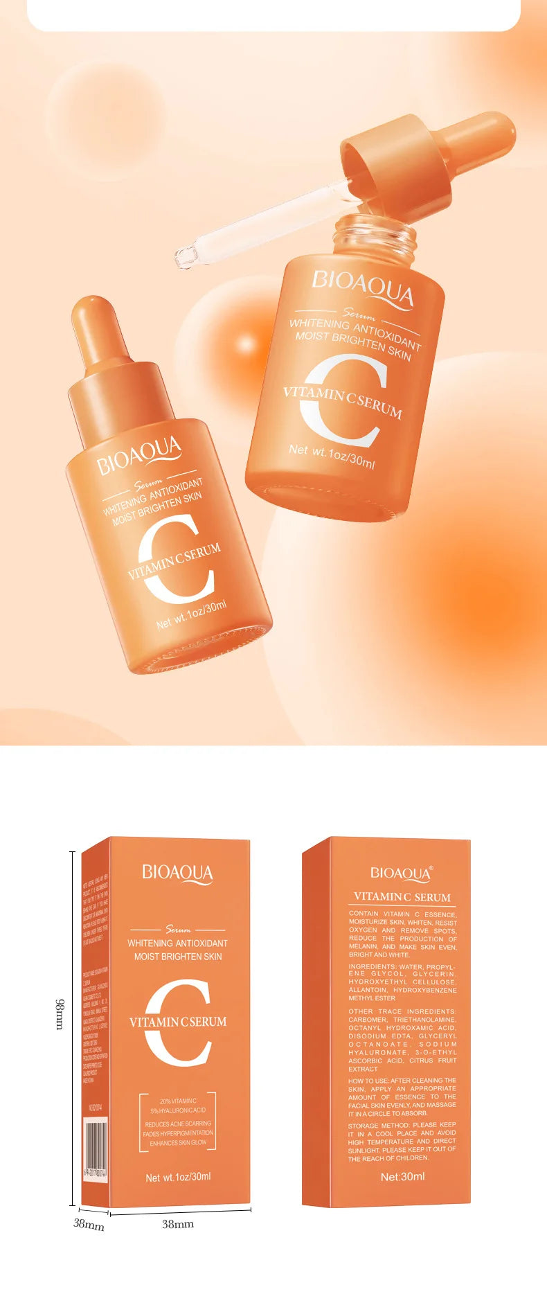 BIOAQUA Vitamin C Retinol Hyaluronic Acid Serum Moisturizing Brightening Hydrating Firming Facial Essence Beauty Face Skin Care