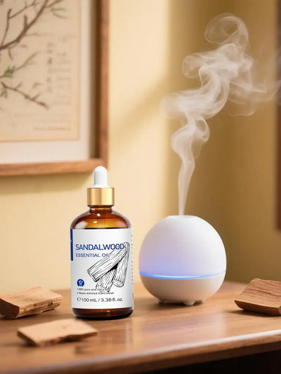 HIQILI 100ML Pure Sandalwood Essential Oil Lavender Jasmine Eucalyptus Peppermint Ylang Ylang Frankincense (Choose Scent)