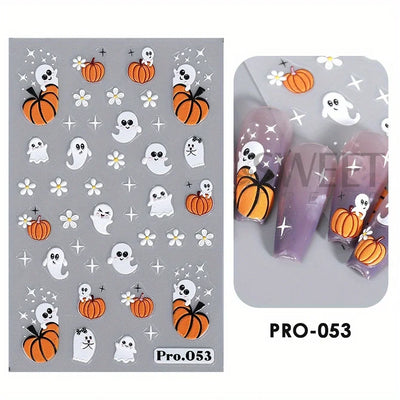 Cartoon Ghost Pumpkin Nail Art Stickers Cute Halloween Spooky Glamour Spider Web Skull Design Magic Festive Decor Manicure Foils