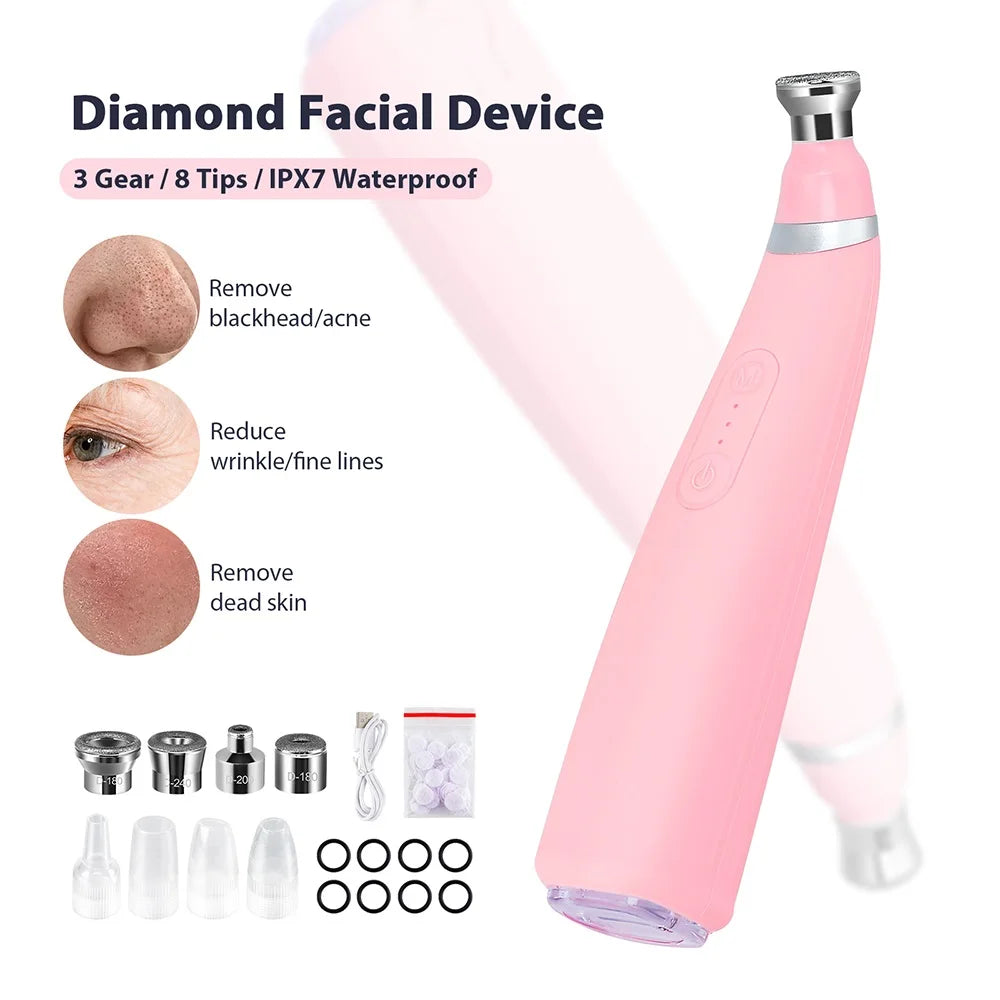 Diamond Microdermabrasion Machine Facial Vacuum Blackhead Removal Skin Toning Anti Aging Home Facial Peeling Beauty Device SPA