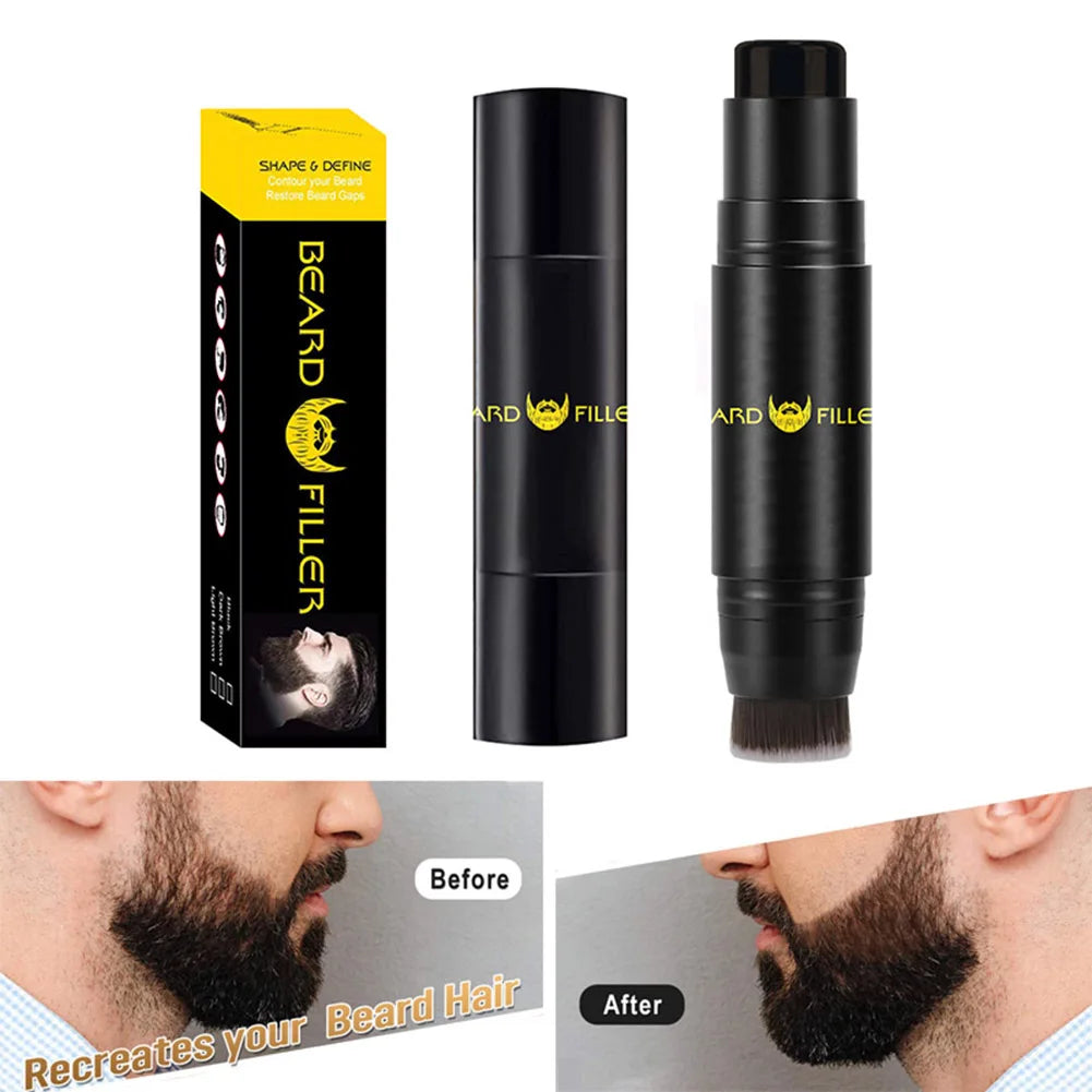 Men Beard Filling Stamp Beard Pencil Filler Waterproof Moustache Pen Beard Brush Enhancer Moustache Coloring Shaping Sweatproof