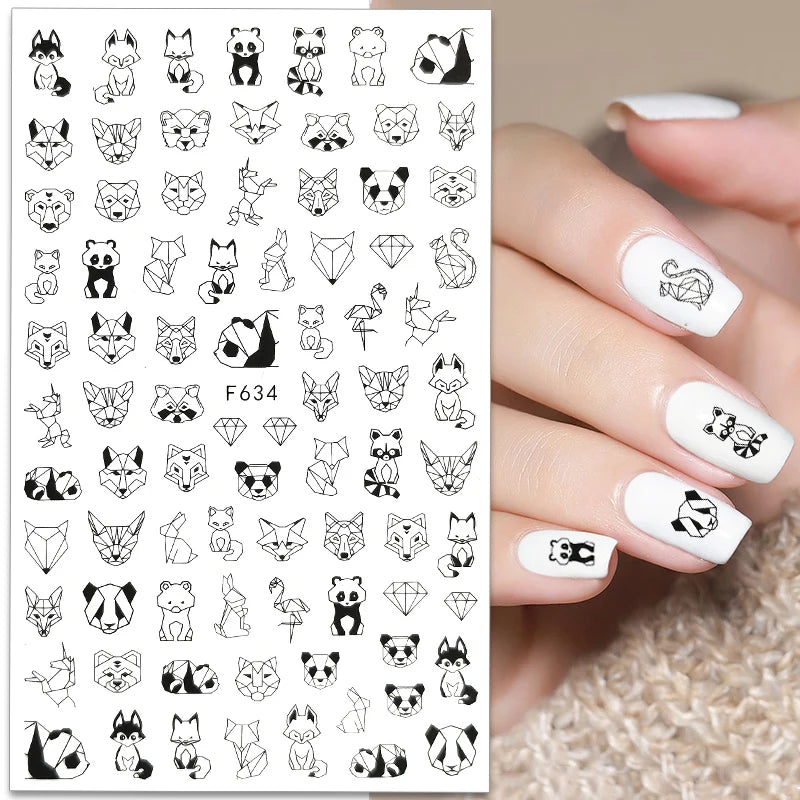 Black White Line Flower 3D Nail Sticker Nail Art Supplies Bronzing Geometric Pattern Sticker Nail Decals Nail Parts Manicure