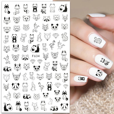 Black White Line Flower 3D Nail Sticker Nail Art Supplies Bronzing Geometric Pattern Sticker Nail Decals Nail Parts Manicure