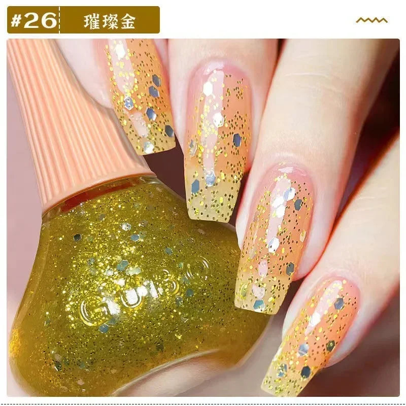 45 Colors Nail Polish Oil-based Nails Polish No-bake Quick Dry Non-tear Small Glitter Nail Gel Transparent Red Nail Art