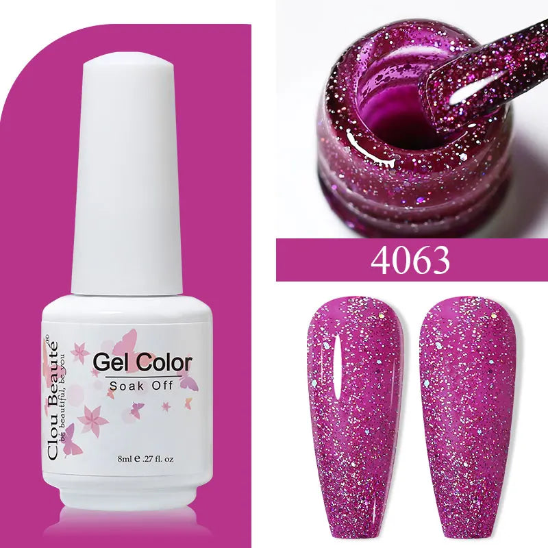 Clou Beaute 8ml Gel Polish Colorful Glitter UV Nail Gel Vernis Semi Permanent Glass Bottle Blue Green White Soak Off Gel Nail