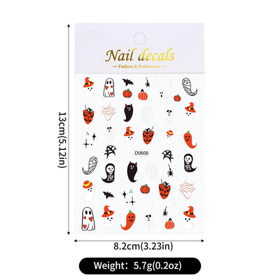 12Sheets Halloween Luminous Nail Art Stickers Cartoon Ghost /Pumpkin/Spider/Bat/Skull/Black-Cat Decals Manicure Adhesive Sliders