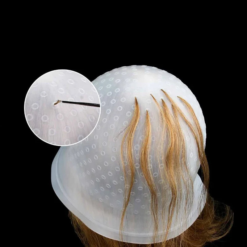 DIY Salon Dye Silicone Cap With Needle Hair Coloring Cap Hair Highlights Hat Reusable Soft Durable Hair Dye Tool Dye