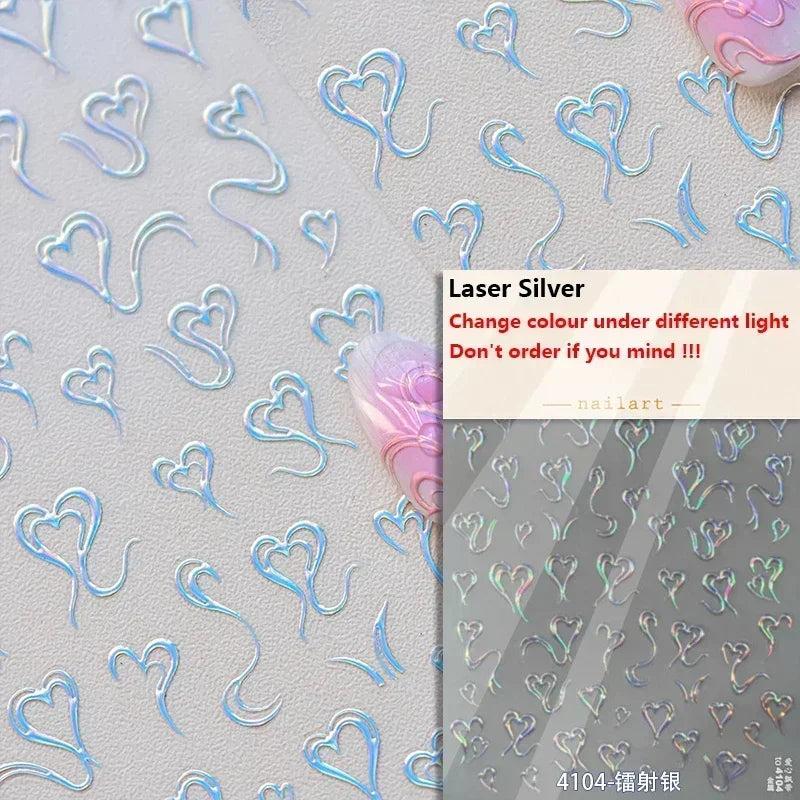 Cat's Eye 5D Gradient European Love Heart Gem Wing Crystal Geometric Colorful Self Adhesive Nail Art Stickers Manicure Decals