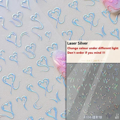 Cat's Eye 5D Gradient European Love Heart Gem Wing Crystal Geometric Colorful Self Adhesive Nail Art Stickers Manicure Decals