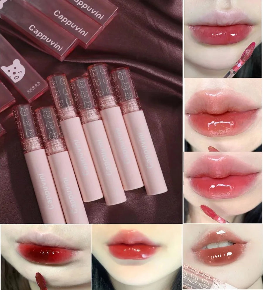 Cherry Pink Mirror Water Lip Gloss Waterproof Nude Brown Clear Tint Glass Lip Oil Liquid Lipstick for Makeup