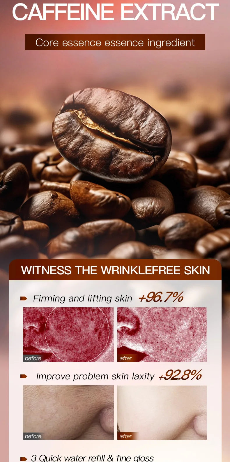 5/10pcs SADOER Caffeine Face Mask Moisturizing Anti-aging Hydrating Anti Wrinkles Facial Masks Face Sheet Mask Skin Care