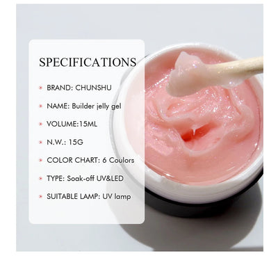 CHUNSHU Solid Jelly Extension Nail Gel Polish 15g Poly Builder Construction Gel For Nails Extend Semi Permanent UV White Varnish