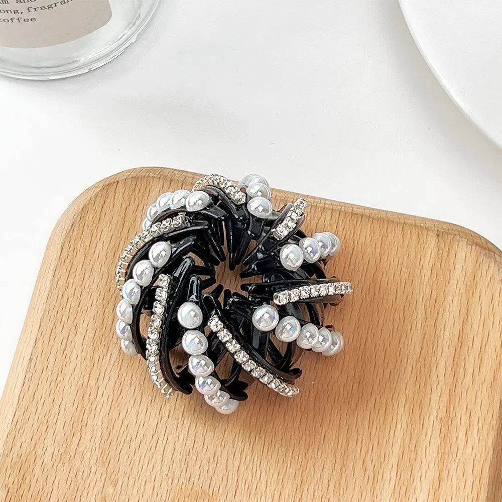 Women Bun Crystal Hair Claw Bird Nest Ponytail Buckle Ponytail  Holdedr Hair Clip DIY Bun Maker Female Hair Accessories