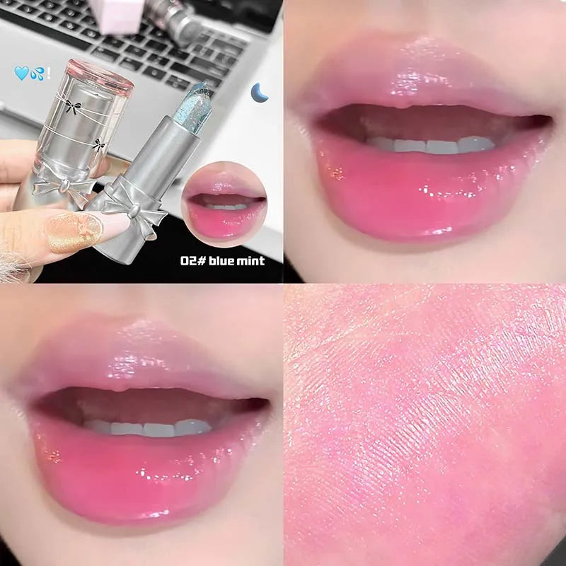 Cappuvini Sweet and Cool Bow Thermochromic Lipstick is a moisturizing and hydrating lip balm that reduces lip lines and changes