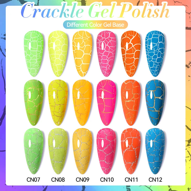 LILYCUTE 7ml Fluorescent Crackle Gel Nail Polish Summer Neon Red Green Vernis Semi Permanent UV Gel Nail Art Manicure For Nails