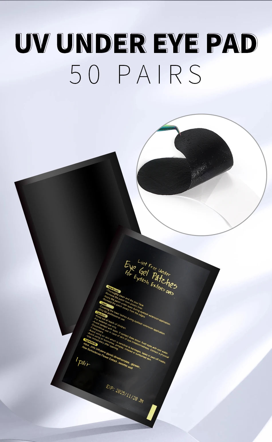 50pairs Padding UV Black Patches Eyelash Extension Eye Gel Patches Hydrogel Patch Eyelashes Makeup Stickers