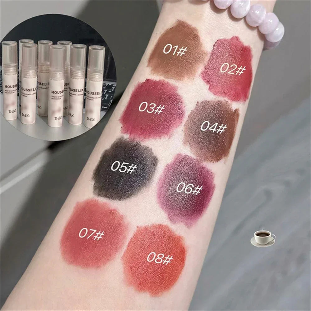 Gothic Matte Black Lipstick Waterproof Mousse Lip Mud Nude Brown Lipstick Moisturize Silky Gloss Makeup Non-stick Lips Tint