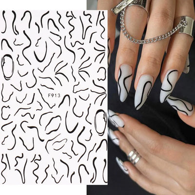 Black White Line Flower 3D Nail Sticker Nail Art Supplies Bronzing Geometric Pattern Sticker Nail Decals Nail Parts Manicure